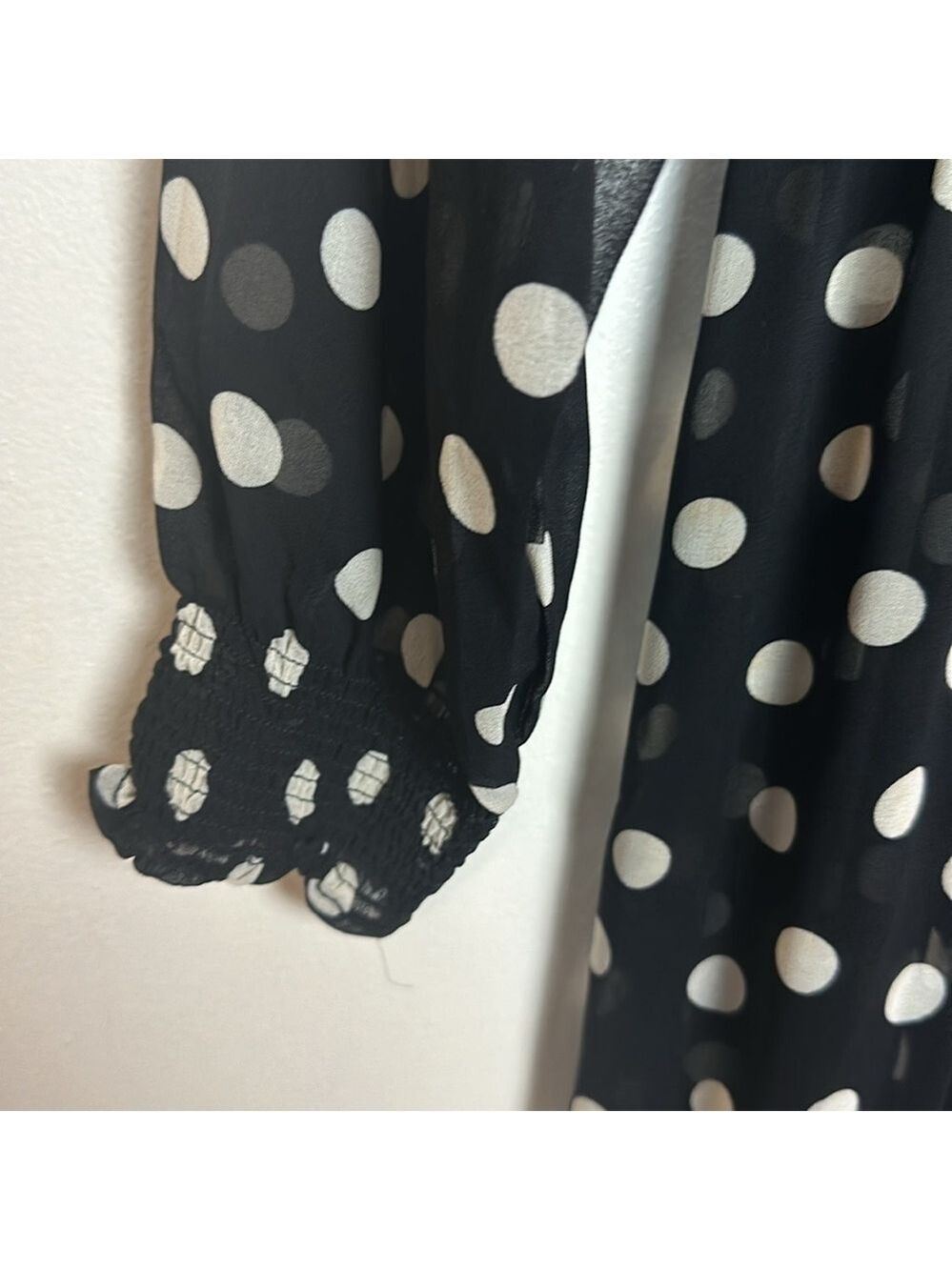 Olivaceous Polka Dot Smocked Waist Sheer Dress with Black Under Slip - Picture 13 of 14